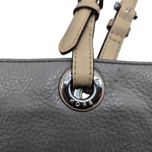 Michael Kors Pebbled Leather Shoulder Tote Bag Gray Taupe Silver Hardware Purse - Picture 7 of 16